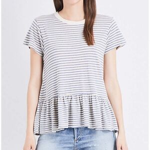 THE GREAT The Ruffle Stripe Peplum Top